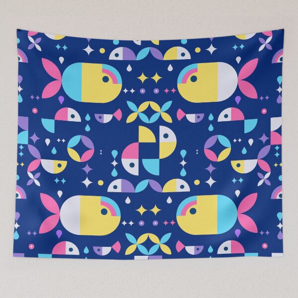 Item preview, Neon fishes. Seamless geometric pattern with bright shapes in neo geo style designed and sold by Pearl67.
