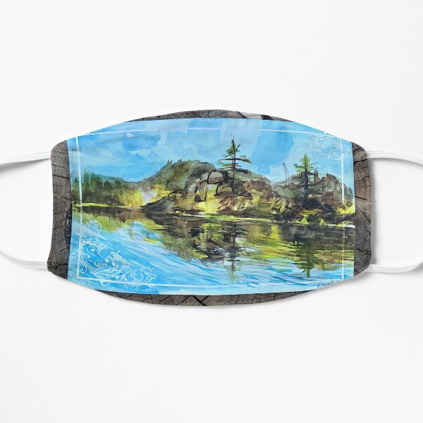 Big Bear Lake Watercolor Painting of Big Bear Reflection Flat Mask
