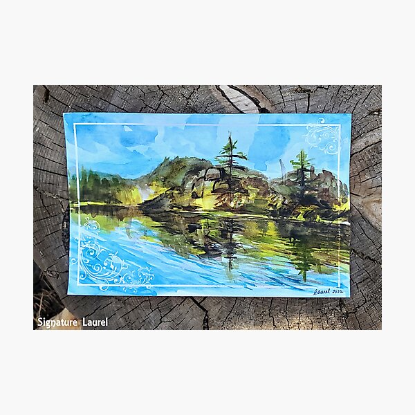 Big Bear Lake Watercolor Painting of Big Bear Reflection Photographic Print