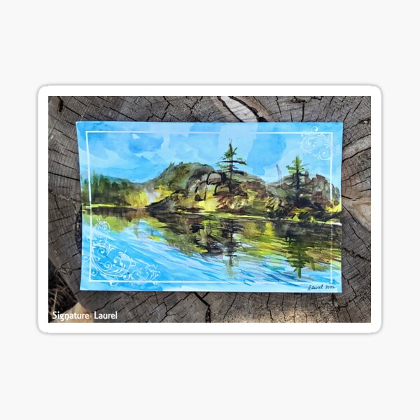Big Bear Lake Watercolor Painting of Big Bear Reflection Sticker
