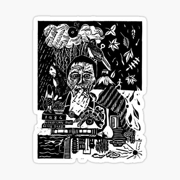 Item preview, Haruki Murakamis World Linocut designed and sold by louweasely.