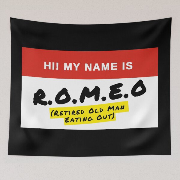 Item preview, Retired Old Man Eating at McDonalds Funny Nametag ROMEO Retirement Gag Gift designed and sold by InterpreTees.
