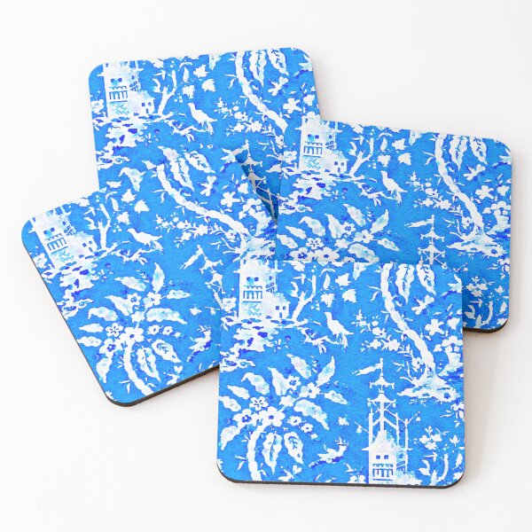Item preview, Blue Chinoiserie pagodas watercolor designed and sold by coolkatia.
