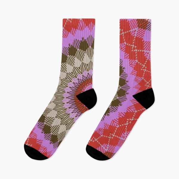 Item preview, Happy Plaid Sunburst Mandala in Magenta Red Tan Brown designed and sold by SeaChangeDesign.