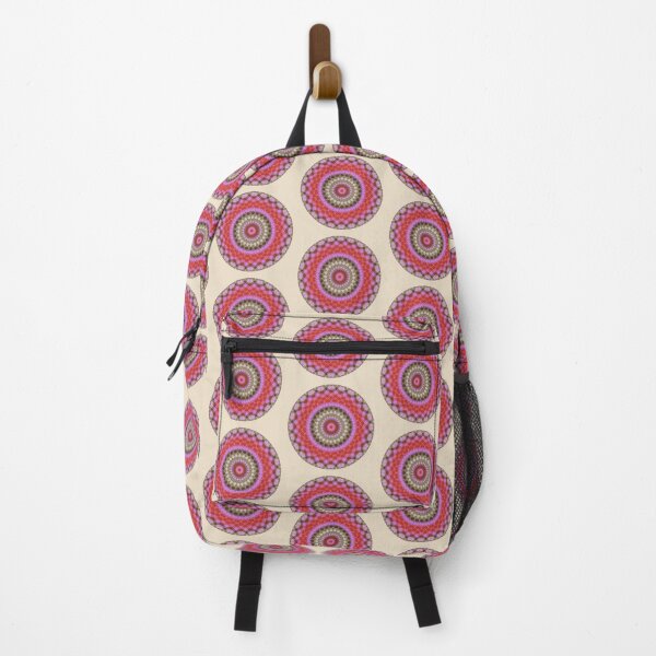 Item preview, Happy Plaid Sunburst Mandala in Magenta Red Tan Brown designed and sold by SeaChangeDesign.