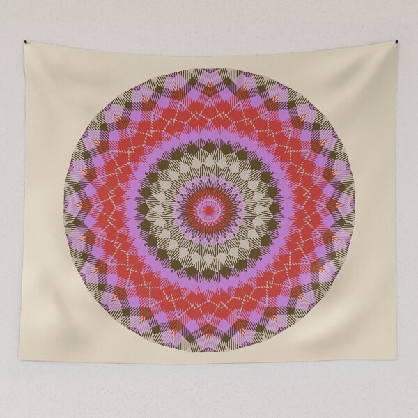 Item preview, Happy Plaid Sunburst Mandala in Magenta Red Tan Brown designed and sold by SeaChangeDesign.