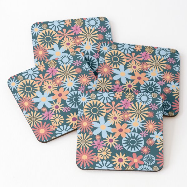 Item preview, Ye of Good Cheer | Cheerful Retro Floral Pattern, Peaceful Happy Vintage Flowers in Teal, Creme, Baby Blue, Pink designed and sold by arlutai.