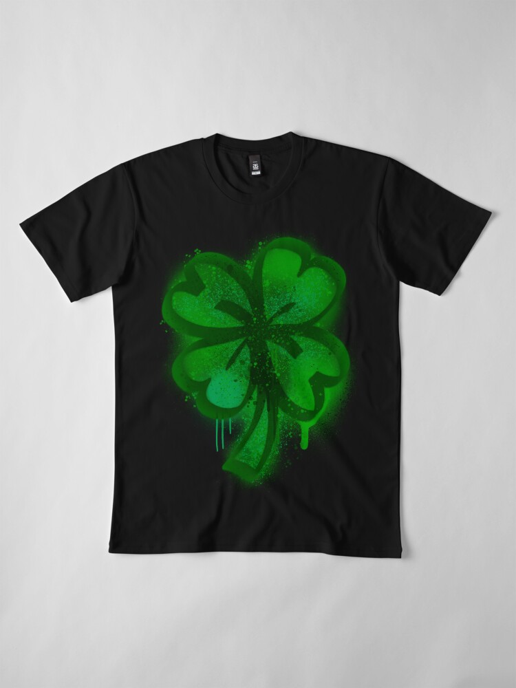 Alternate view of Drippy Green Lucky Shamrock Four Leaf Clover Graffiti Spray Paint Premium T-Shirt