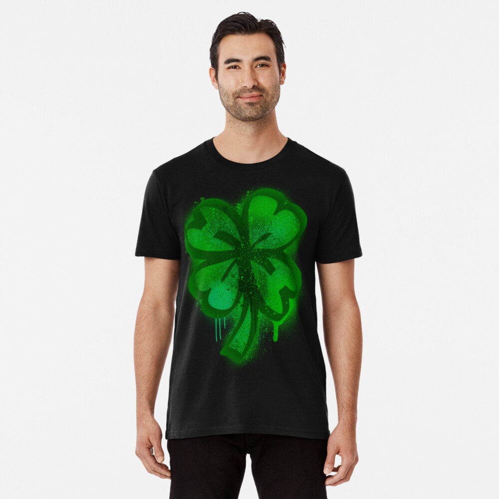 Drippy Green Lucky Shamrock Four Leaf Clover Graffiti Spray Paint Premium T-Shirt