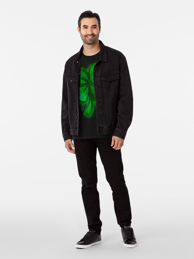 Alternate view of Drippy Green Lucky Shamrock Four Leaf Clover Graffiti Spray Paint Premium T-Shirt