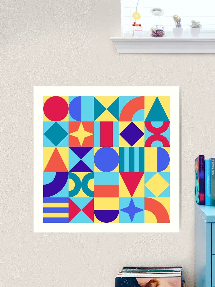 Neo Geo Pop Art Geometric Shapes Pattern in Summer Tones | Art Print