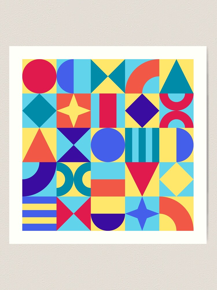 Neo Geo Pop Art Geometric Shapes Pattern in Summer Tones | Art Print