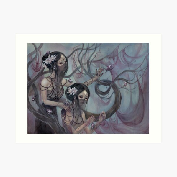 collecting silk from crystal spiders Art Print