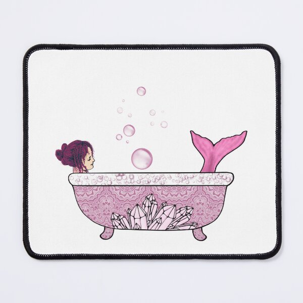Item preview, Self Care Mermaid in Bubble Bath - Relaxed Siren Chillin in a Pink Crystal Tub  designed and sold by BadassBazaar.