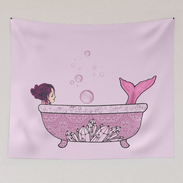 Item preview, Self Care Mermaid in Bubble Bath - Relaxed Siren Chillin in a Pink Crystal Tub designed and sold by BadassBazaar.