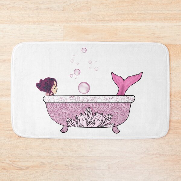 Item preview, Self Care Mermaid in Bubble Bath - Relaxed Siren Chillin in a Pink Crystal Tub designed and sold by BadassBazaar.