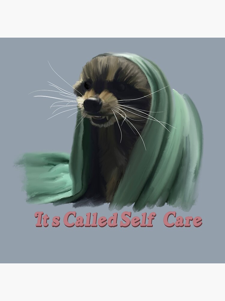 "Self-Care Raccoon" Sticker by TheHappyBubble | Redbubble