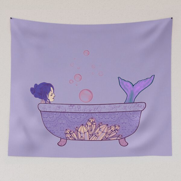 Item preview, Self Care Mermaid in Bubble Bath - Relaxed Siren Chillin in a Purple Crystal Tub designed and sold by BadassBazaar.