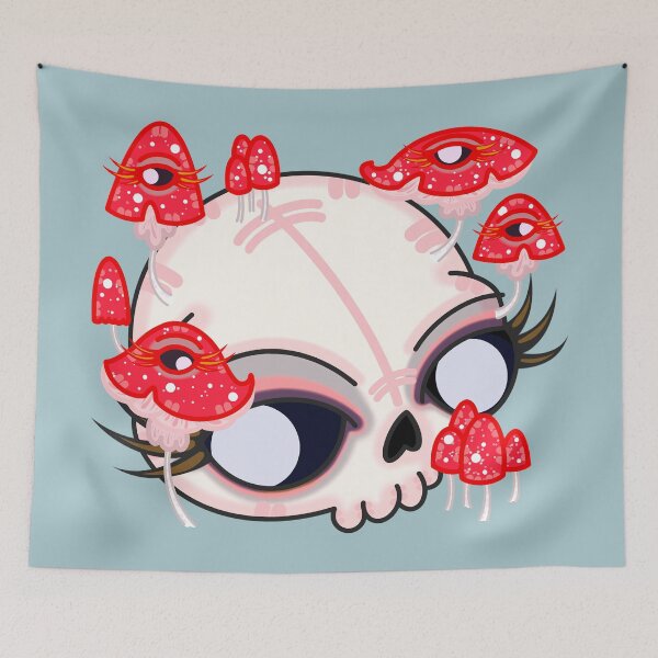 Item preview, a skull & some little mushrooms designed and sold by tentaclemade.