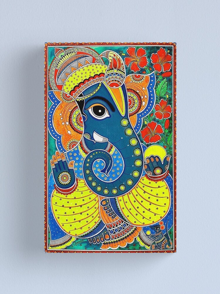 Beautiful Peacock Madhubani Painting / Canvas Print Stretched on Wood Bars  61 x 41cm - WallMantra