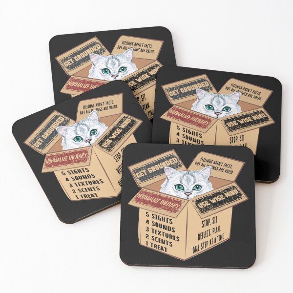 Item preview, Cat in a Box Collection. Wise Cat reminder: when feelings are overwhelming, get grounded, 54321 technique prompt designed and sold by Wise-Cats.