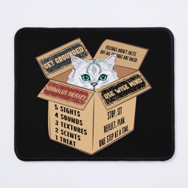Item preview, Cat in a Box Collection. Wise Cat reminder: when feelings are overwhelming, get grounded, 54321 technique prompt designed and sold by Wise-Cats.