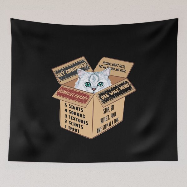 Item preview, Cat in a Box Collection. Wise Cat reminder: when feelings are overwhelming, get grounded, 54321 technique prompt designed and sold by Wise-Cats.