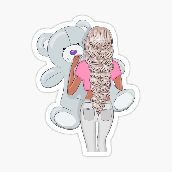 Lovely fashion girl with cute teddy bear Sticker
