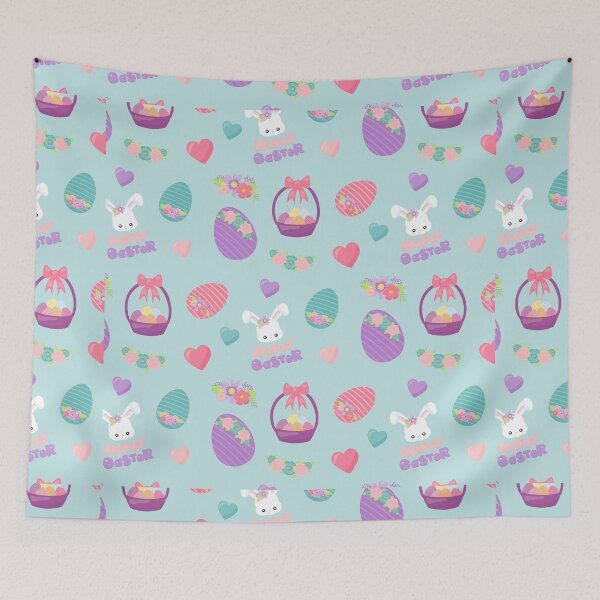 Item preview, Light Blue Happy Easter Bunny Rabbit Egg Basket Pattern designed and sold by ILLYL Creatives.