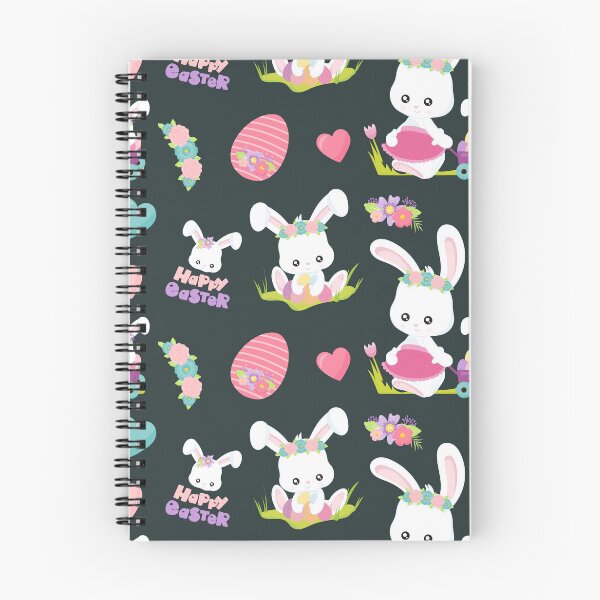 Item preview, Kawaii Happy Easter Bunny Rabbit Black Background Pattern designed and sold by ILLYL Creatives.