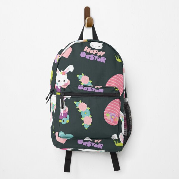 Item preview, Kawaii Happy Easter Bunny Rabbit Black Background Pattern designed and sold by ILLYL Creatives.