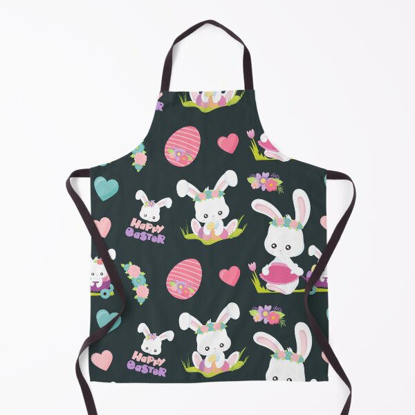 Item preview, Kawaii Happy Easter Bunny Rabbit Black Background Pattern designed and sold by ILLYL Creatives.