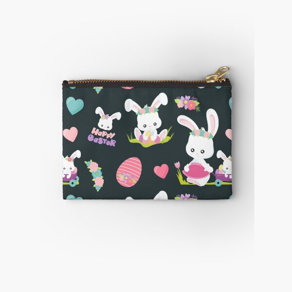 Item preview, Kawaii Happy Easter Bunny Rabbit Black Background Pattern designed and sold by ILLYL Creatives.
