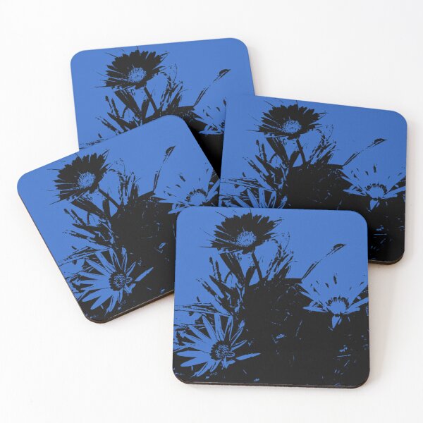 Item preview, 3 Gazanias Black and White Silhouette on blue designed and sold by DianeBP.