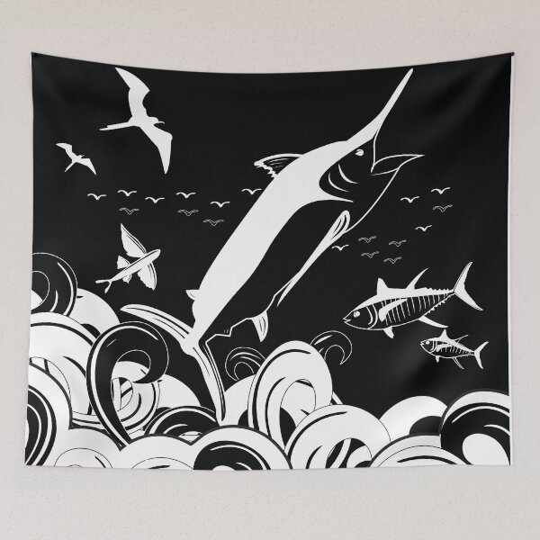 Item preview, Marlin Scene Black N White (Black Version) designed and sold by blackmarlinblog.
