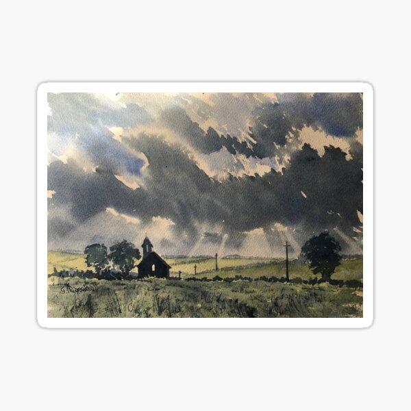 Dark Clouds over Abandoned Chapel in Cottam Sticker