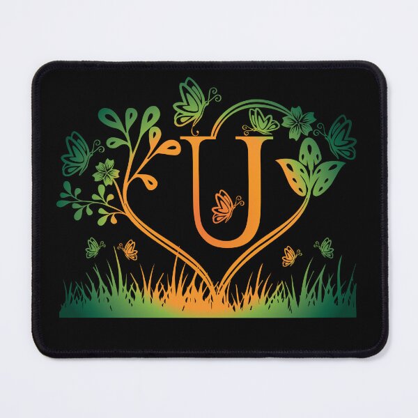 Item preview, Ornamental Letter U, Green And Yellow Butterfly And Rose, Gold Monogram Ornament designed and sold by PROMEN Creativity.