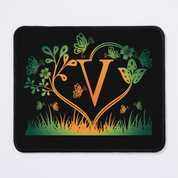 Item preview, Ornamental Letter V, Green And Yellow Butterfly And Rose, Gold Monogram Ornament designed and sold by PROMEN Creativity.