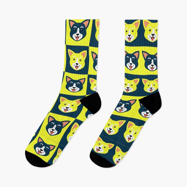 Item preview, Dog face patterns blue yellow designed and sold by CoolArtByMboya.
