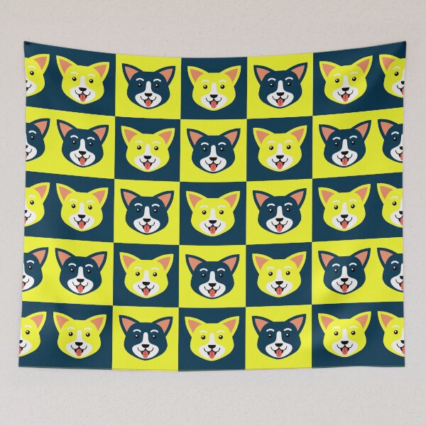 Item preview, Dog face patterns blue yellow designed and sold by CoolArtByMboya.
