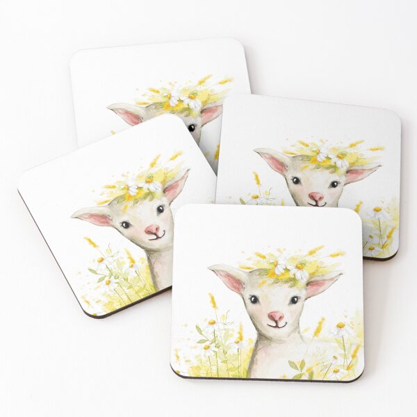 Artikelvorschau, Aquarelllammschaf mit Blumen entworfen und verkauft von Anya Illustration Studio.