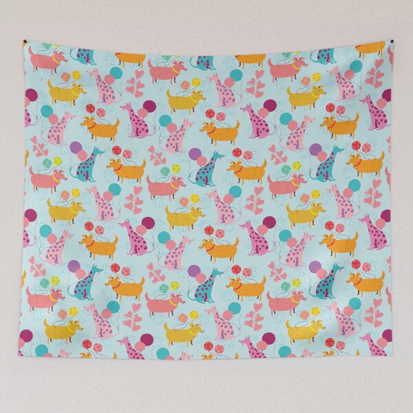 Item preview, Dogs and Balloons - Animal Kitsch Fun Art - Colorful Pastel Seamless Pattern designed and sold by Cawaiico.