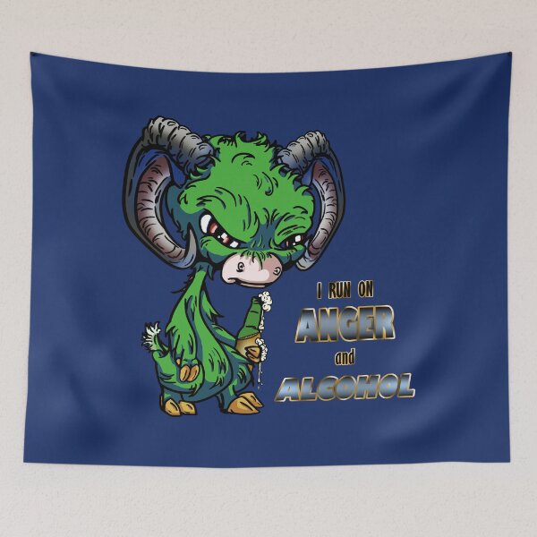Item preview, Green Cartoon Drink GOAT - I Run on Anger and Alcohol designed and sold by iduzarts.