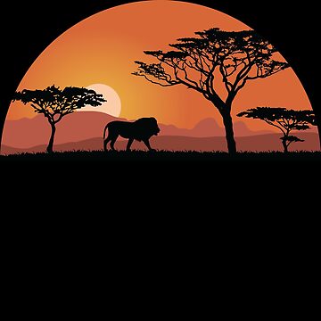 Artwork thumbnail, Lion silhouette with sunset in safari setting by Idyllio-nl
