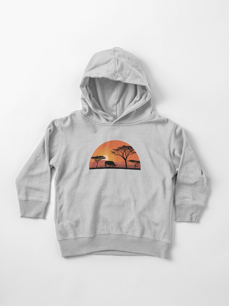 Thumbnail 1 of 5, Toddler Pullover Hoodie, Black rhino silhouette with sunset designed and sold by Idyllio-nl.