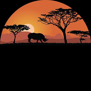 Artwork thumbnail, Black rhino silhouette with sunset by Idyllio-nl