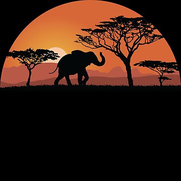 Artwork thumbnail, Elephant silhouette with sunset by Idyllio-nl