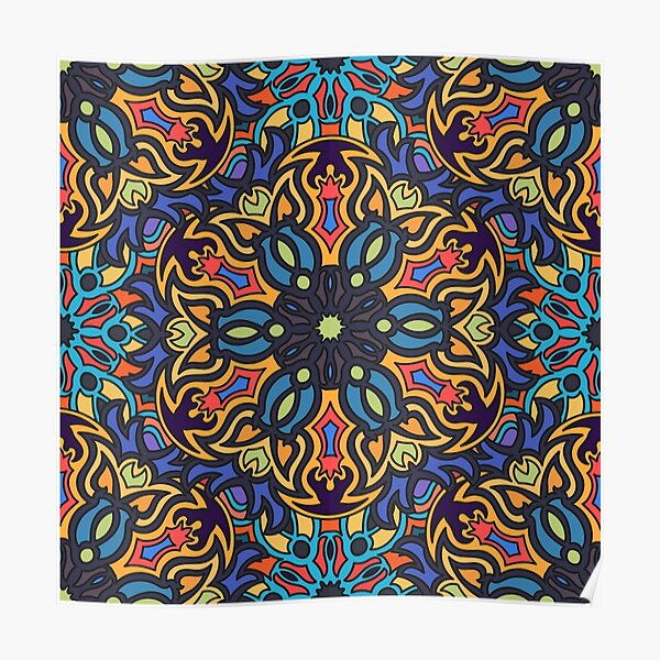 Colorful abstract ethnic floral mandala pattern design Poster
