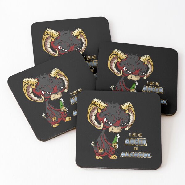 Item preview, Black Cartoon Drink GOAT - I Run on Anger and Alcohol designed and sold by iduzarts.