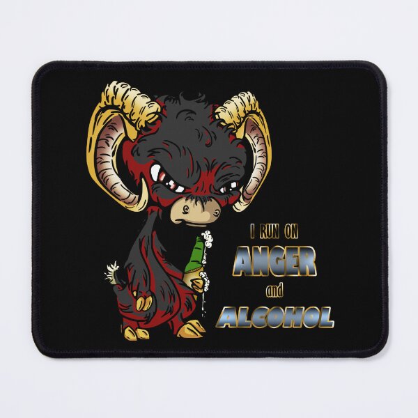 Item preview, Black Cartoon Drink GOAT - I Run on Anger and Alcohol designed and sold by iduzarts.